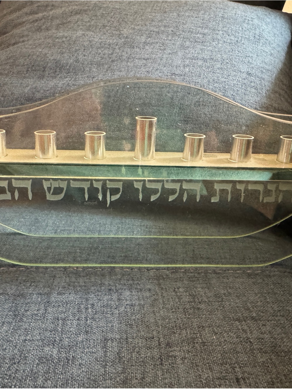 Glass Hanukkah Menorah with Silver Candle Holders